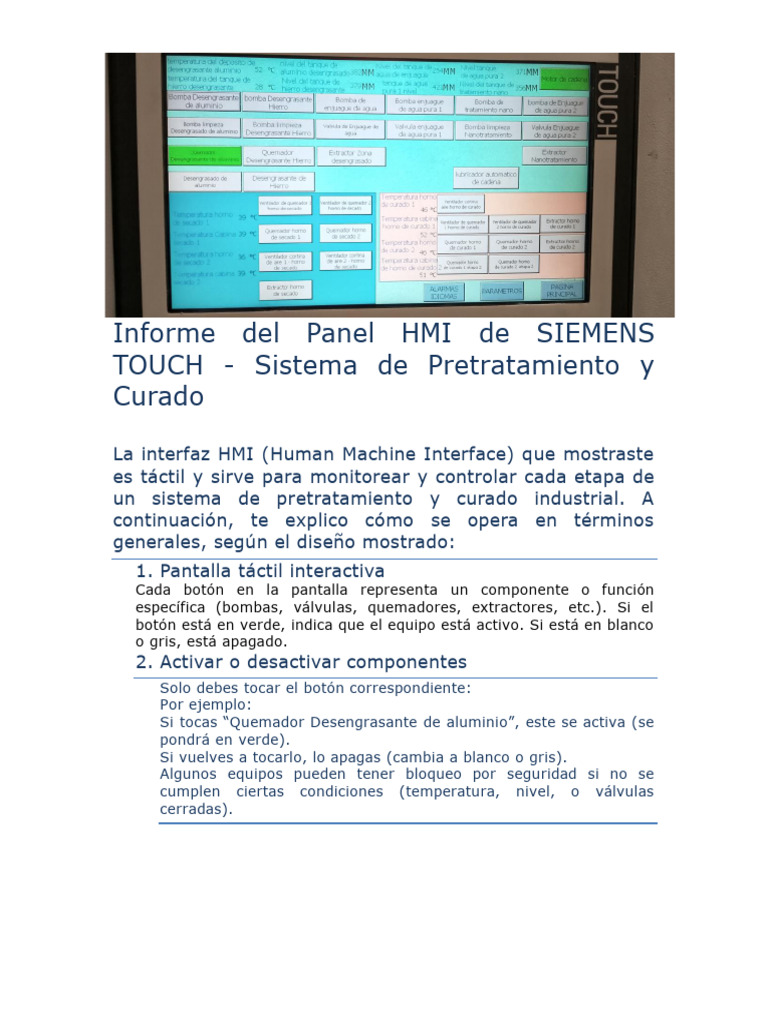 Informe HMI Siemens: Control Industrial | PDF | Aluminio | Hierro