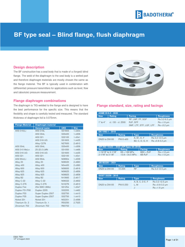BF Type Seal Specifications and Applications | PDF | Mechanical ...
