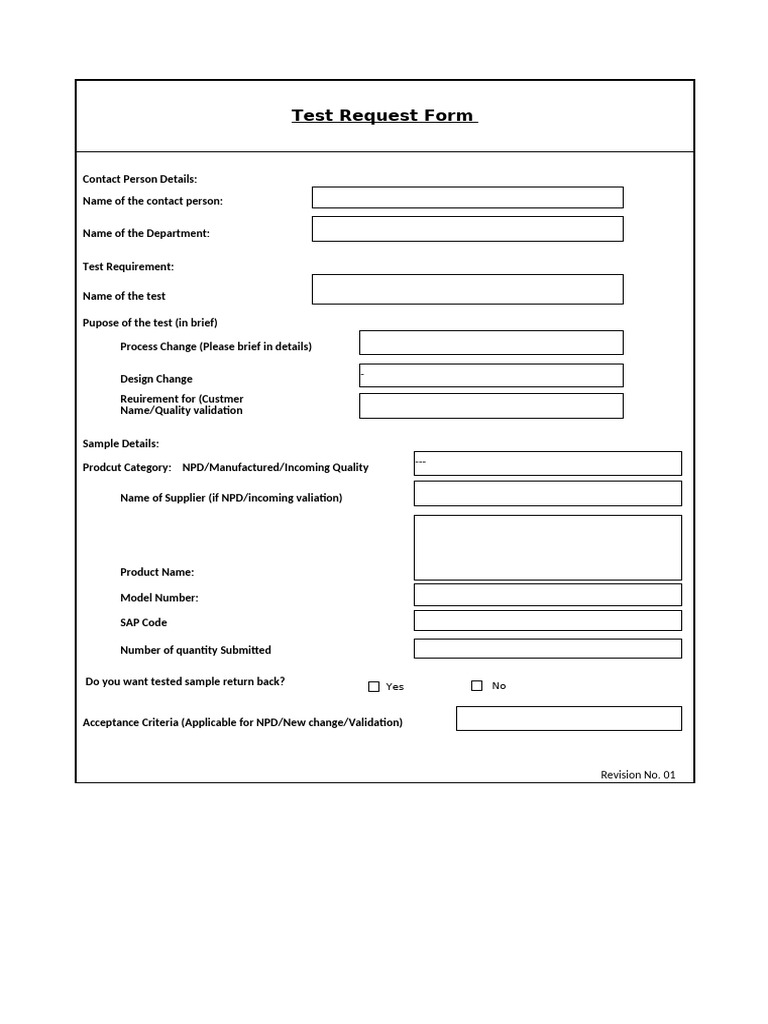 Test Request Form Guidelines | PDF