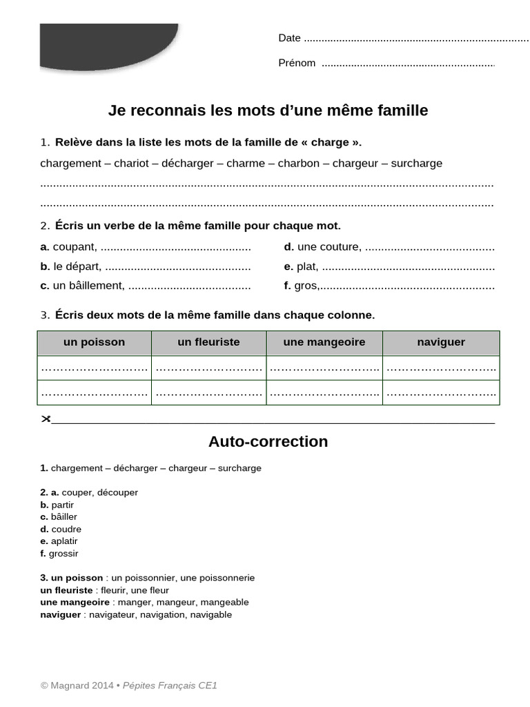 Famille de mots Manger et autres PDF — free download