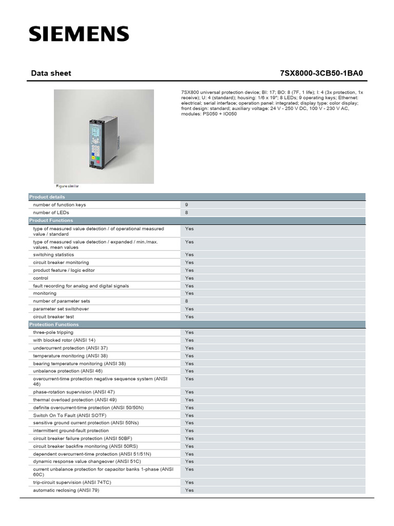 7SX8000 Universal Protection Device Data | PDF | Power Supply ...