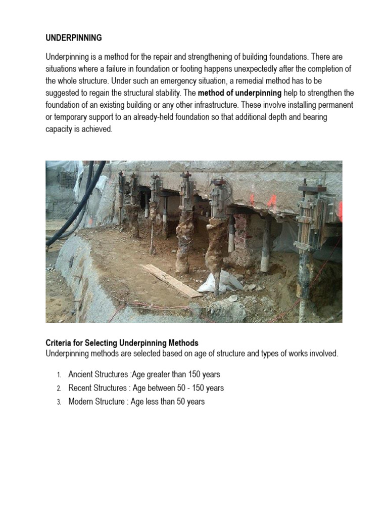 Underpinning Methods for Foundation Repair | PDF | Deep Foundation ...