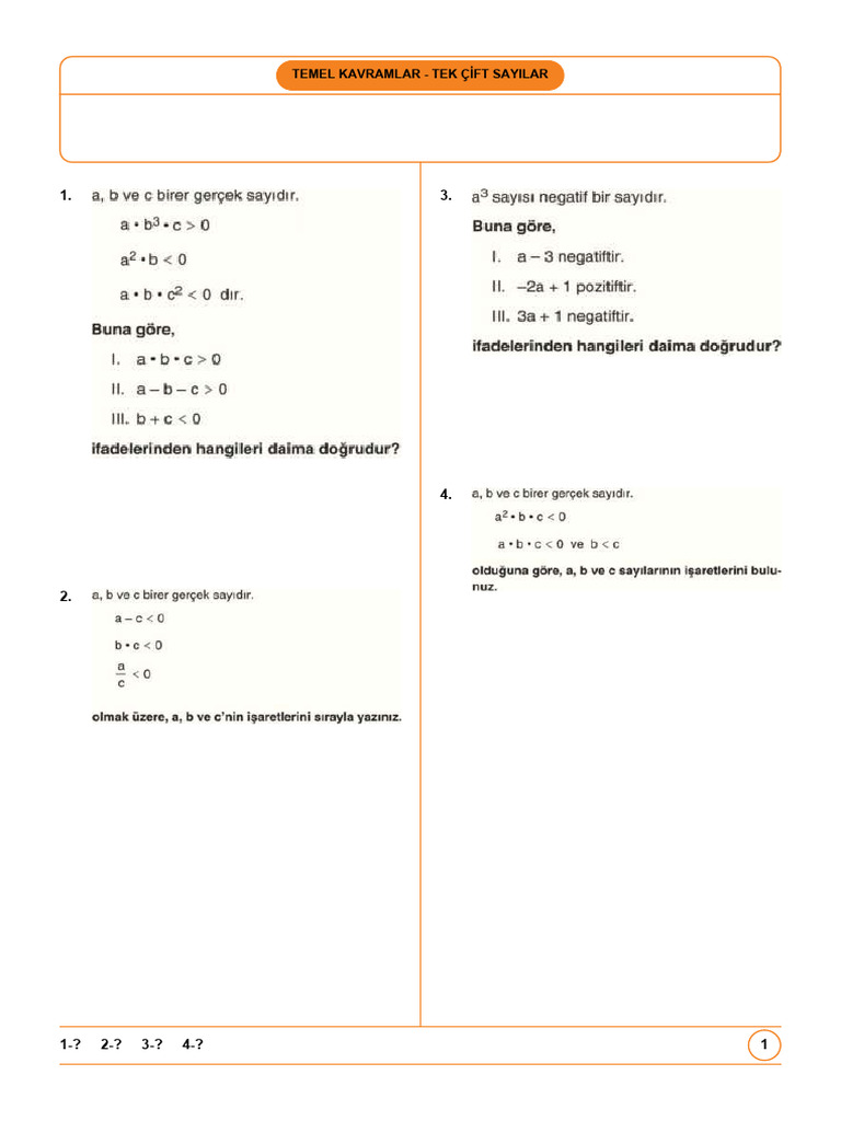 Matematik Tek Cift Sayilar Test Sorulari Ve Cevaplari | PDF