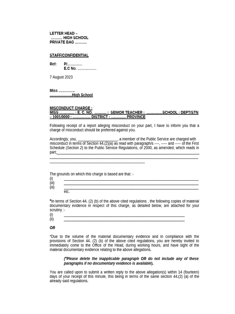 Misconduct Charge Letter Template | PDF | Justice | Crime & Violence