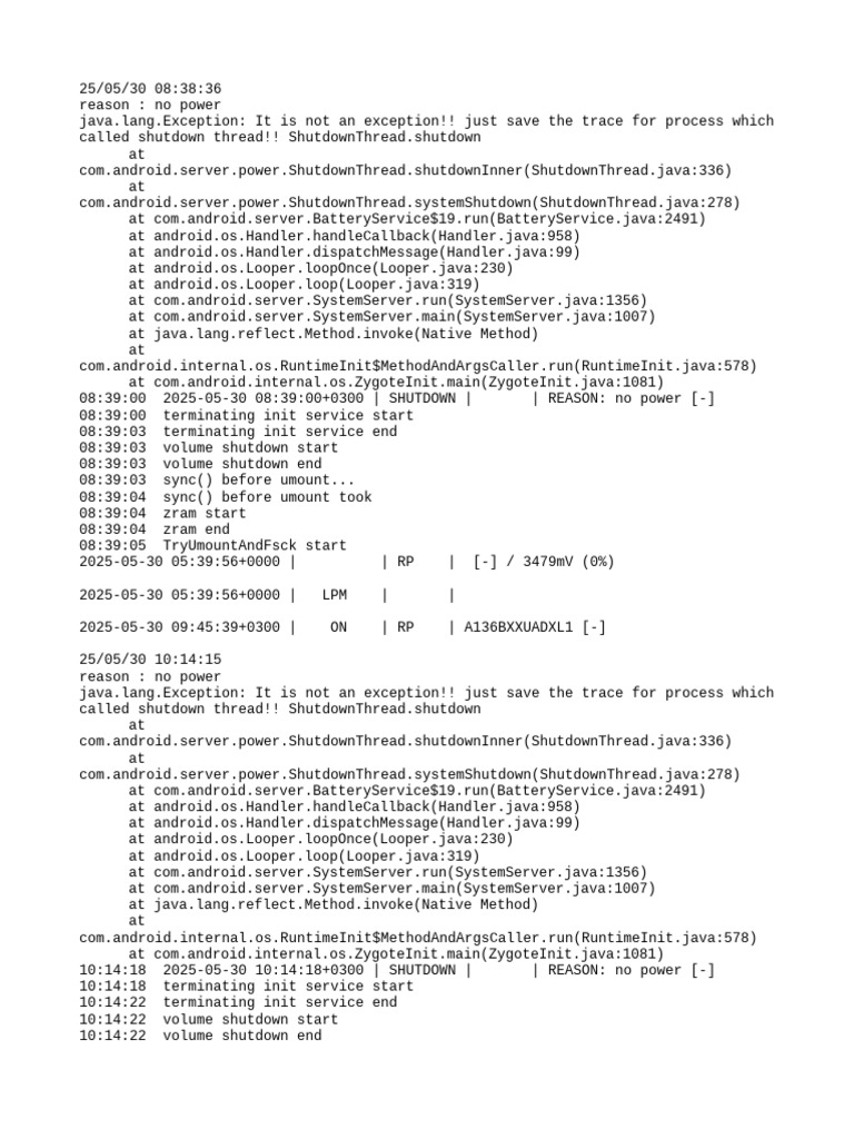 Android Shutdown Log: No Power Issues | PDF | Computing | Software