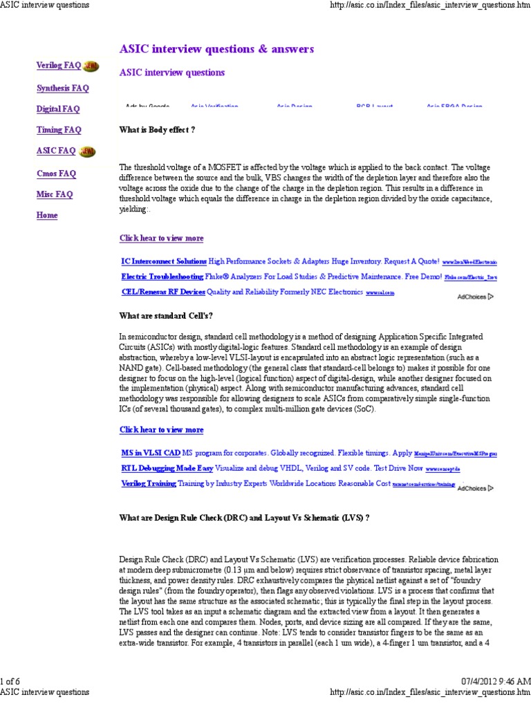 ASIC Interview Questions | PDF | Semiconductor Devices | Design
