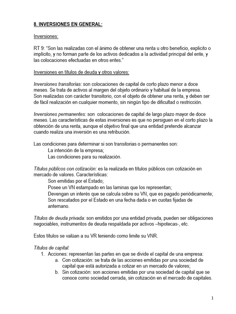 Tipos de Inversiones y su Tratamiento Contable | PDF | Inversiones ...