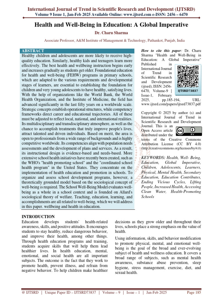 Health and Well-Being in Education | PDF | Well Being | Poverty