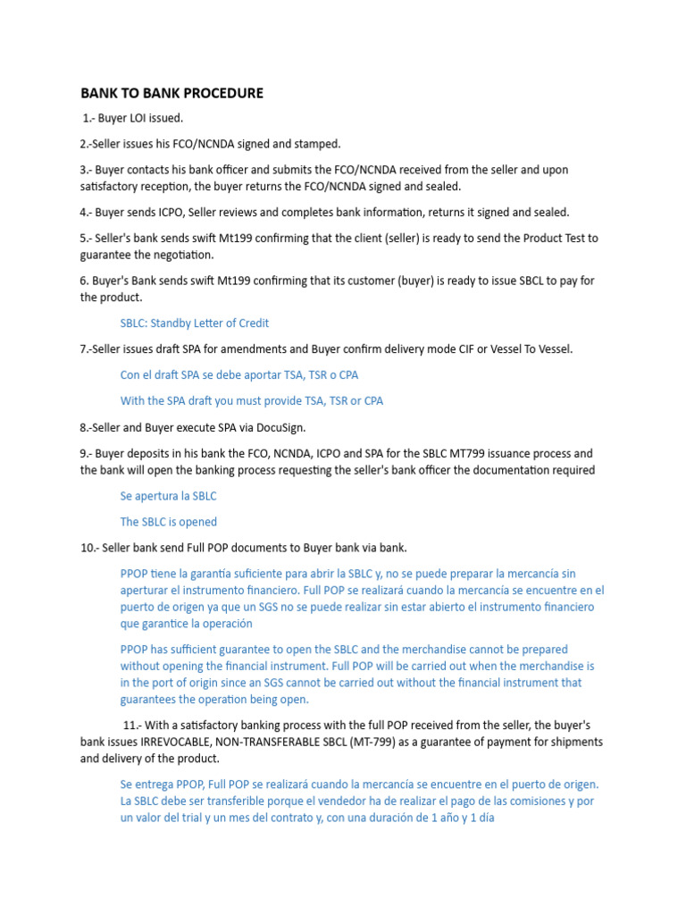 Bank To Bank Procedure Con Anotaciones Del Grupo Leno | PDF | Letter Of ...