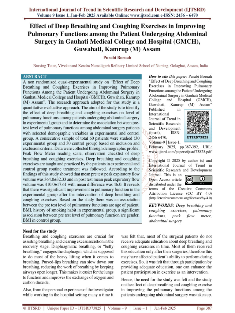 Deep Breathing's Impact on Surgery Recovery | PDF | Breathing | Lung