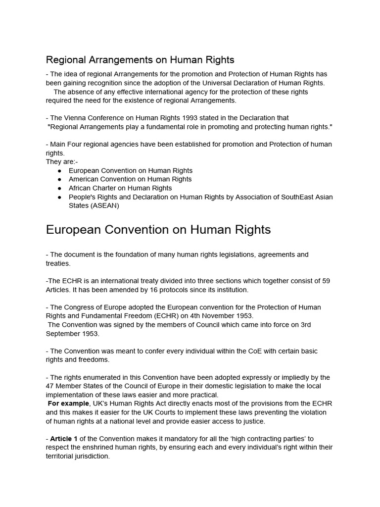 Regional Human Rights Frameworks Explained | PDF | European Convention ...
