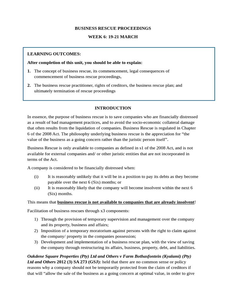 Understanding Business Rescue Proceedings | PDF | Insolvency | Business