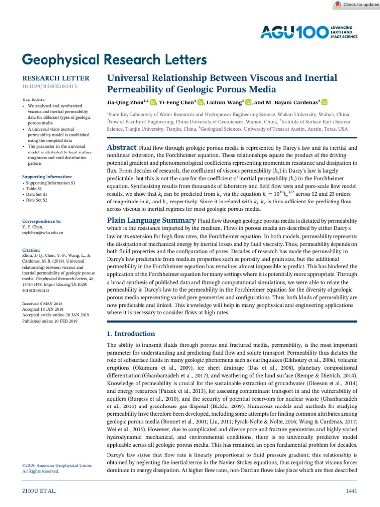Geophysical Research Letters - 2019 - Zhou - Universal Relationship ...