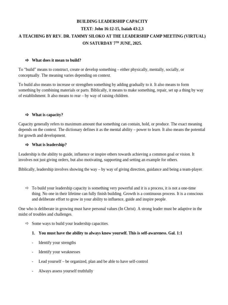 Building Leadership Capacity Essentials | PDF | Leadership | Disciple ...