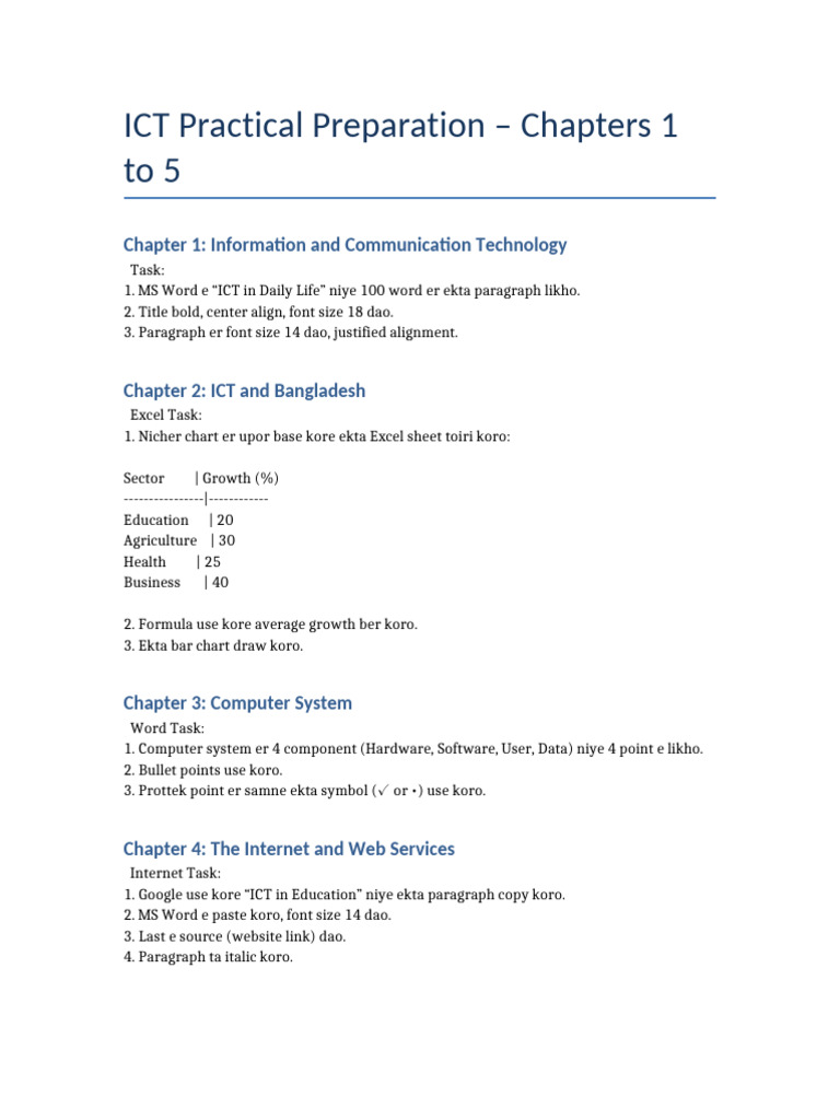 ICT Practical Preparation Guide: Chapters 1-5 | PDF