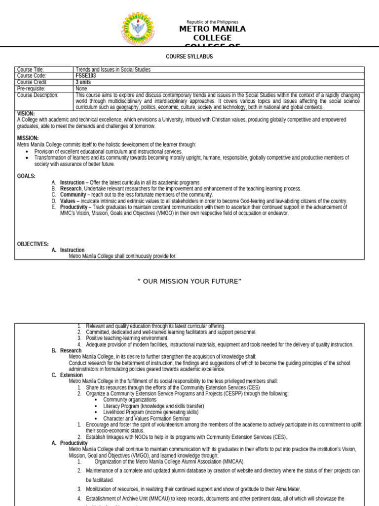 Social Studies Trends Course Syllabus | PDF | Learning | Curriculum