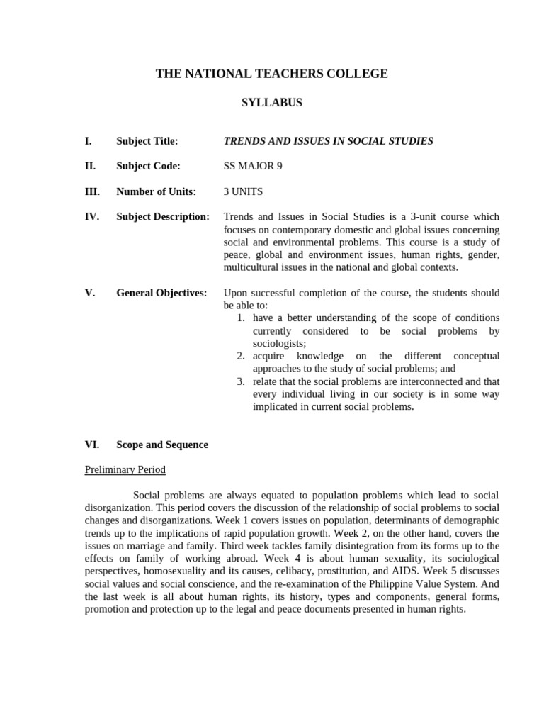 Social Studies Trends and Issues Syllabus | PDF | Ecology | Liberal ...