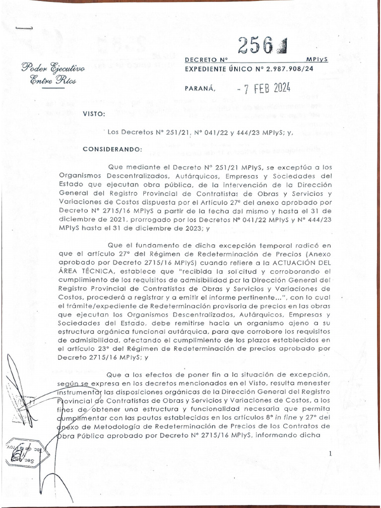 Decreto 256 - 24 MPIyS | PDF