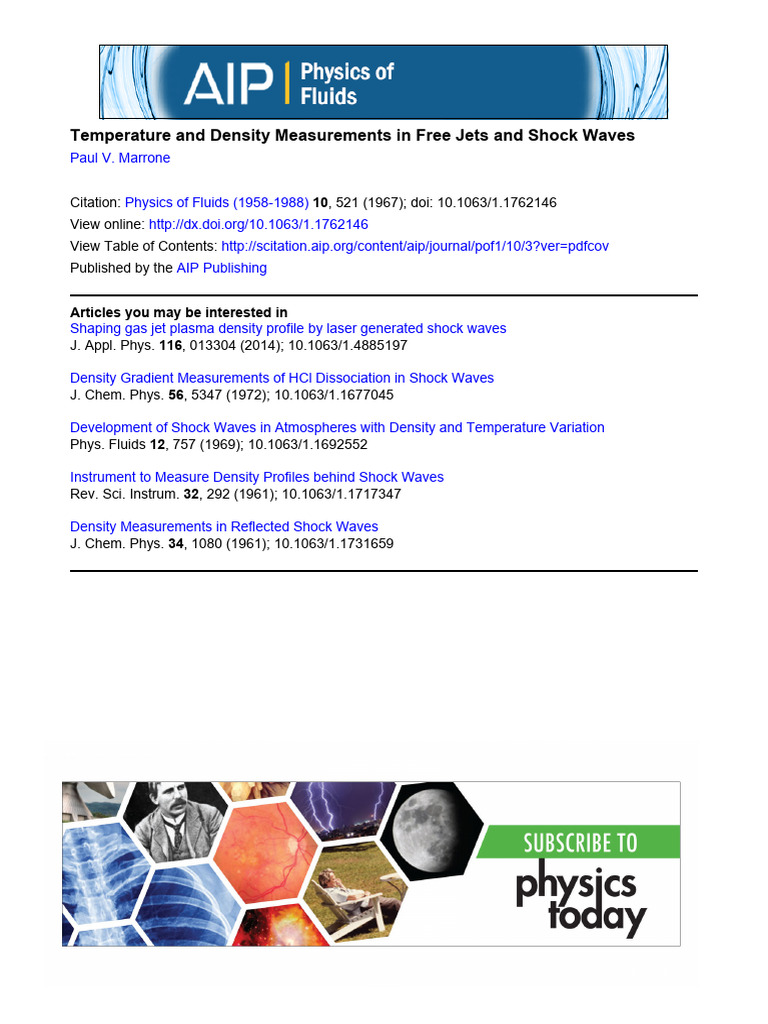 Temperature and Density Measurements in Free Jets and Shock Waves | PDF ...