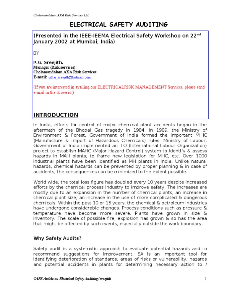 Electrical Safety Audit Safety Audit Free 30day Trial Scribd