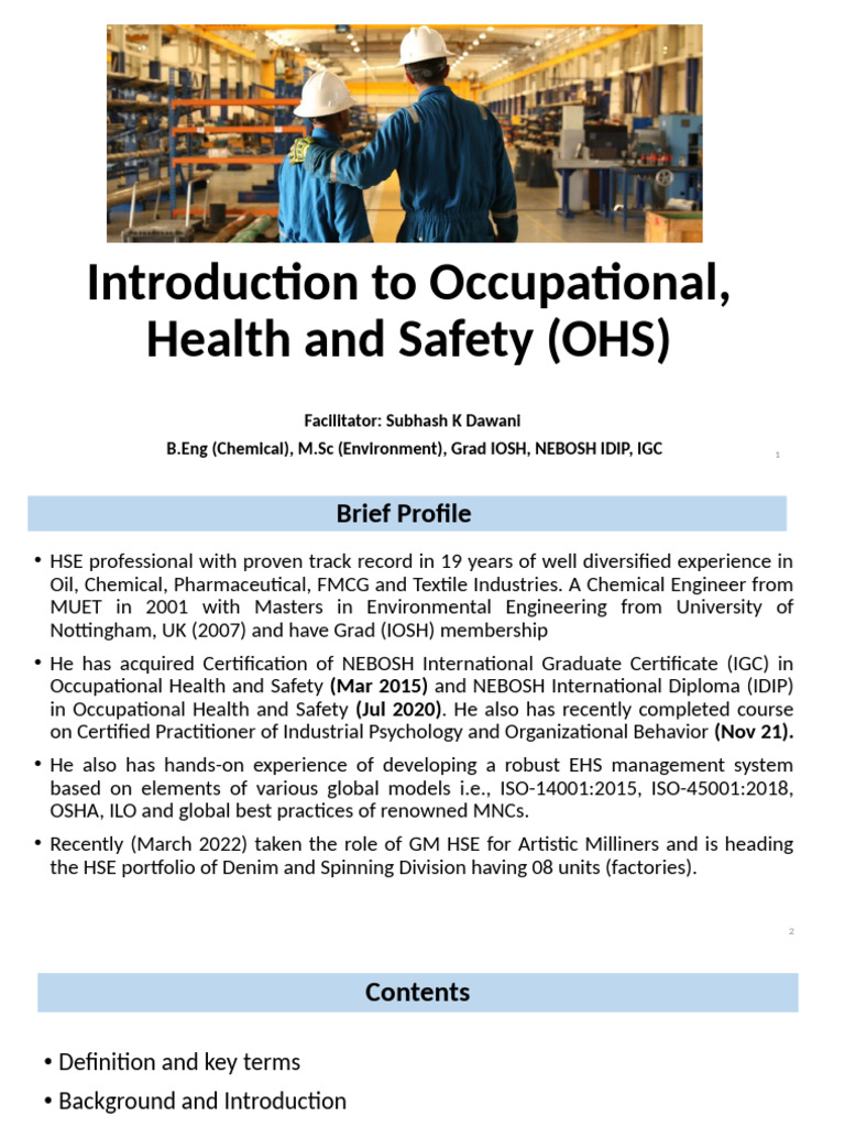 OHS Lecture 1 - Introduction To OHS 23jan25 | PDF | Occupational Safety ...