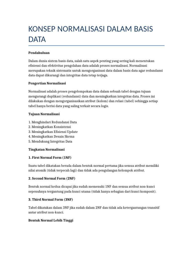 Konsep Normalisasi dalam Basis Data | PDF