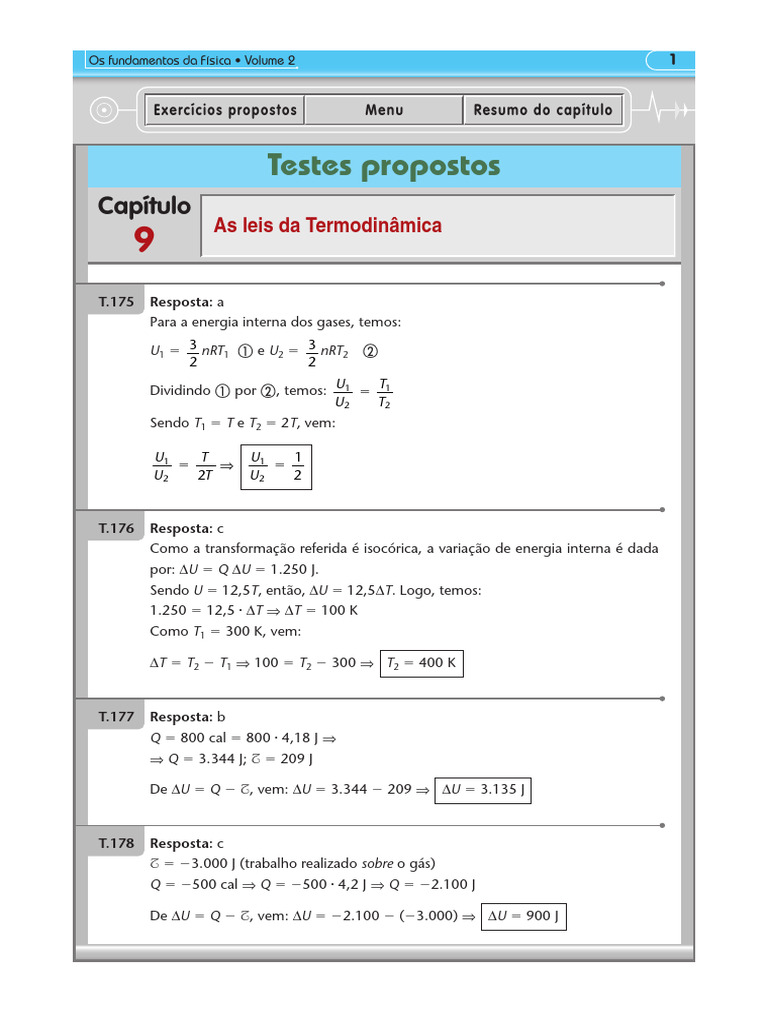Testes de Termodinâmica e Física | PDF | Temperatura | Calor