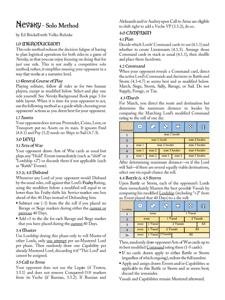 NEVSKY Solo Play Method Guide | PDF