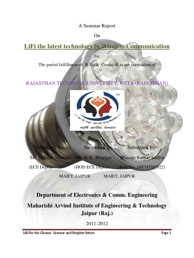 Seminar Report On LiFi | PDF | Radio | Light Emitting Diode