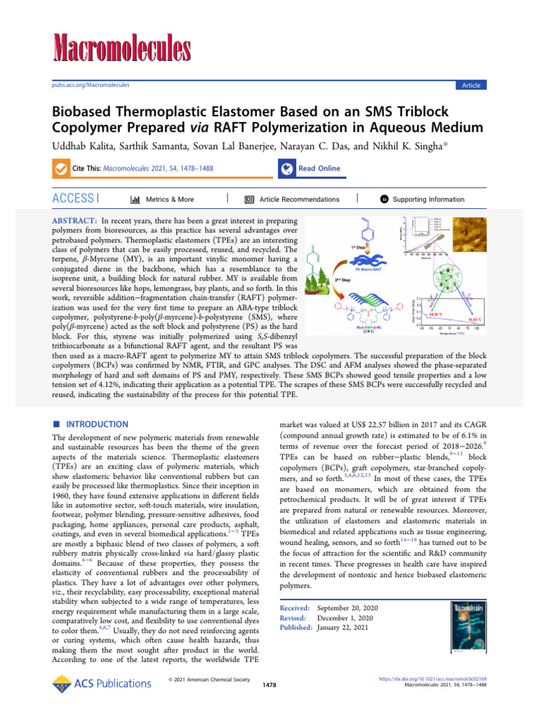 Bio-Based TPEs from β-Myrcene | PDF | Copolymer | Polymers