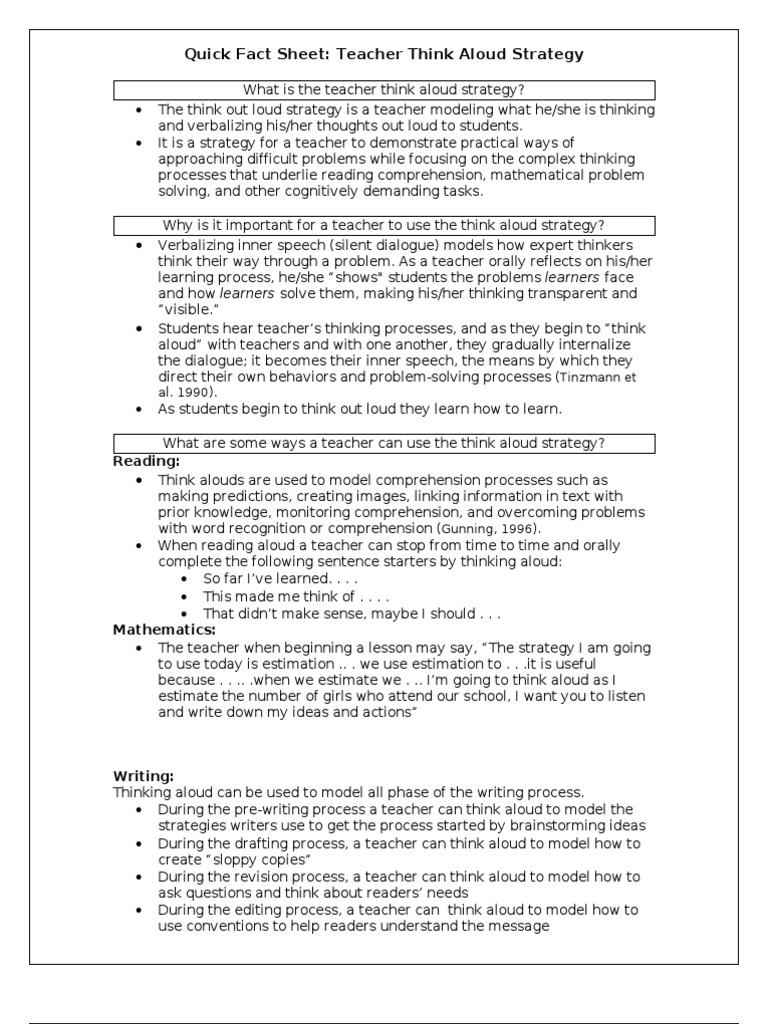 Teacher Think Aloud Strategy Guide | PDF | Reading Comprehension | Thought