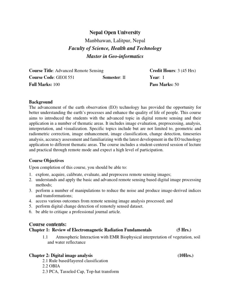 Advanced Remote Sensing Course Overview | PDF | Remote Sensing ...