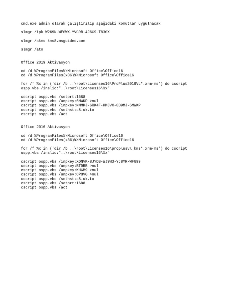 Office Activation Commands Guide | PDF