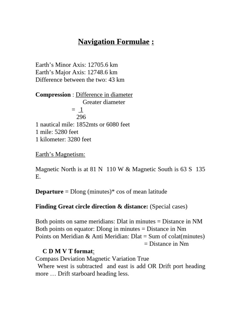 Navigational Formulae and Calculations | PDF | Airspeed | Motion (Physics)