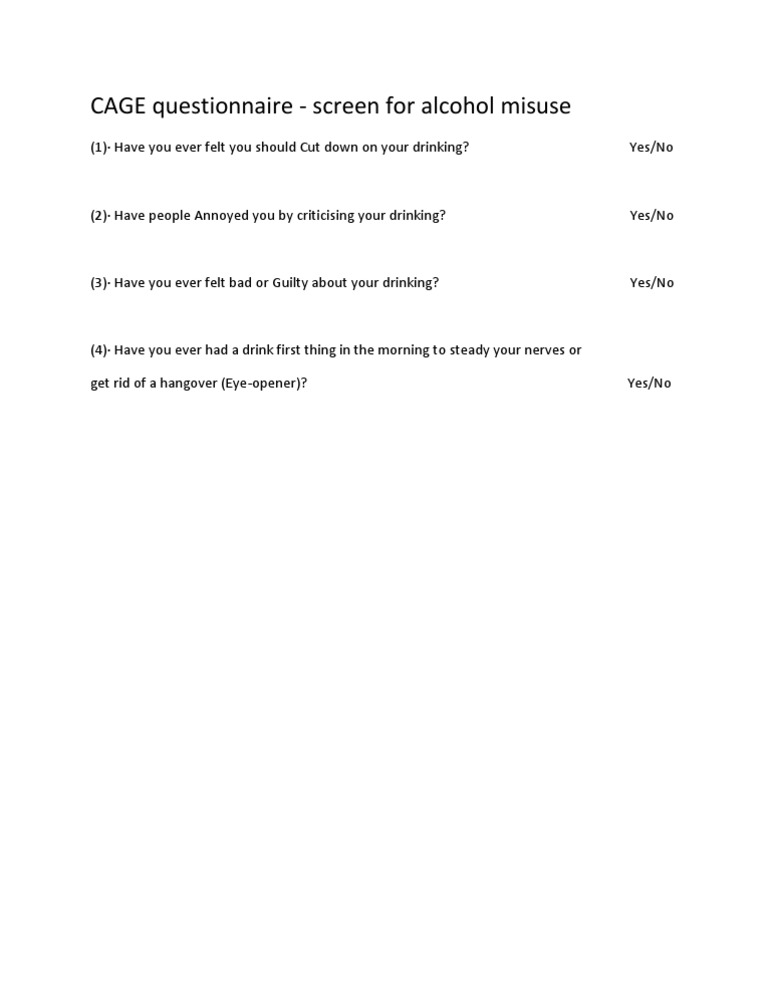 CAGE Questionnaire for Alcohol Screening | PDF