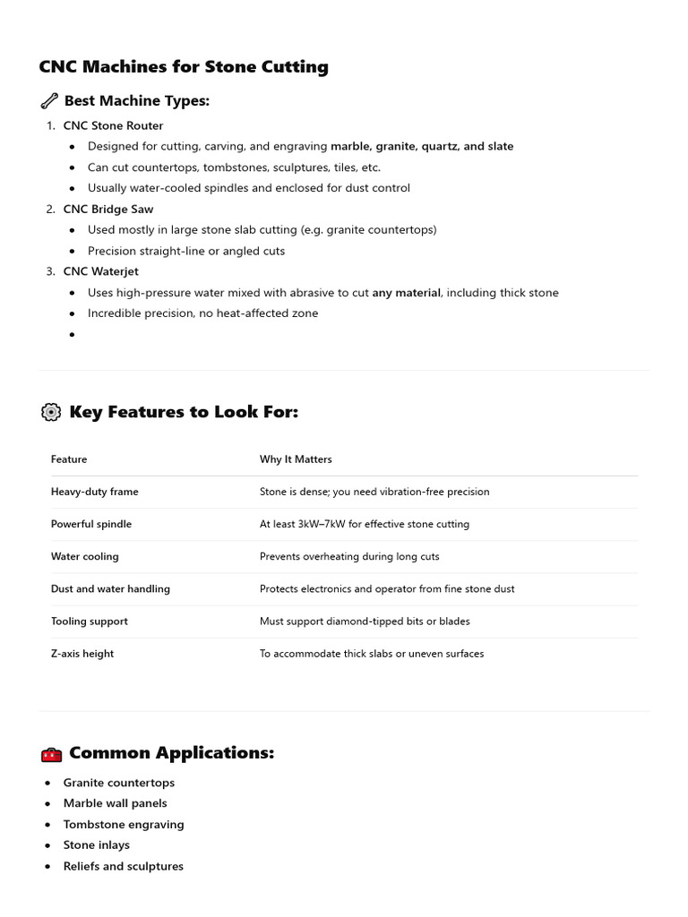 CNC Machines for Stone Cutting Guide | PDF | Numerical Control | Countertop