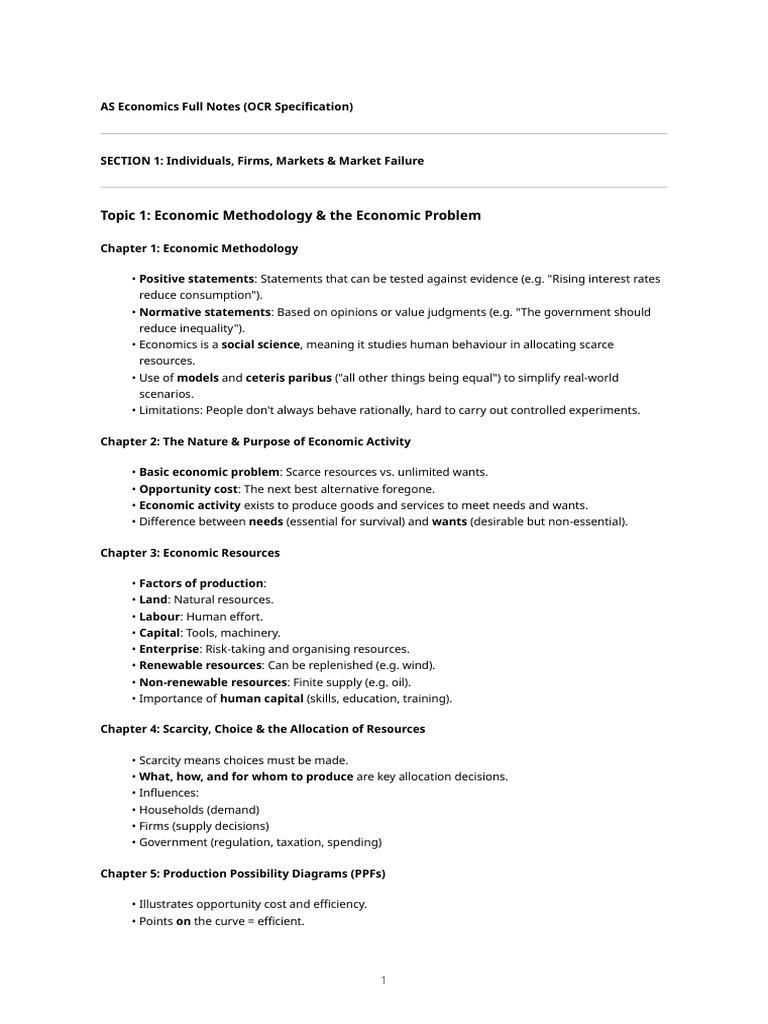 AS Economics Comprehensive Study Notes | PDF | Monopoly | Demand