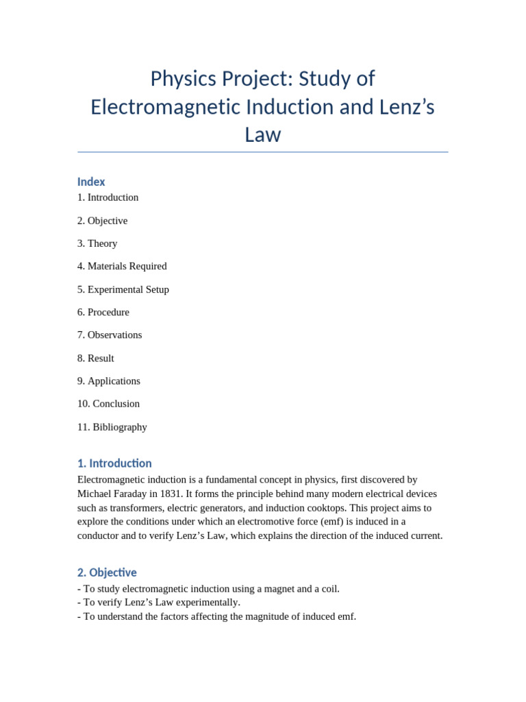 Lenz's Law in Electromagnetic Induction | PDF | Electromagnetic ...