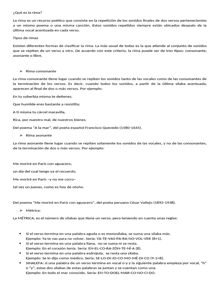 Definición y Tipos de Rima Poética | PDF | Rima | Metro (poesía)