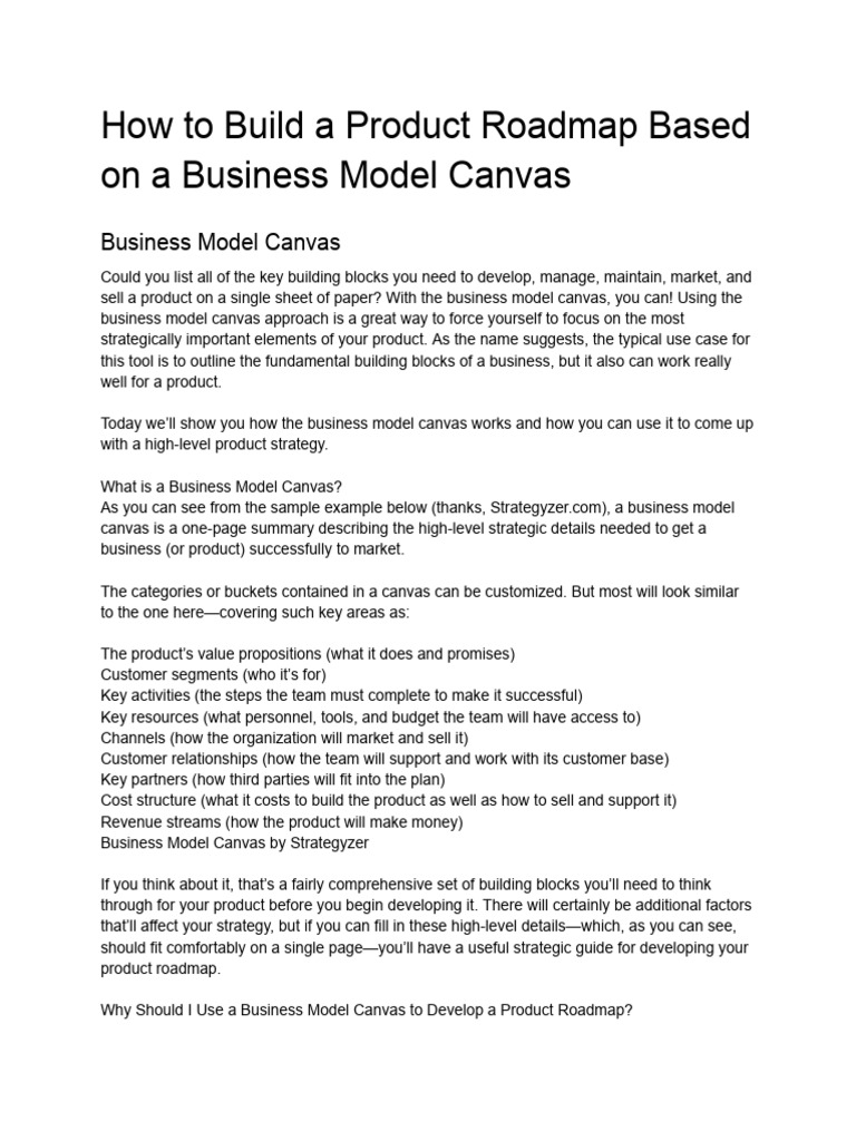 How To Build A Product Roadmap Based On A Business Model Canvas | PDF ...