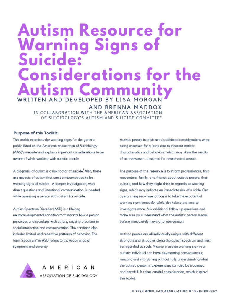 Autism Suicide Warning Signs Toolkit | PDF | Autism | Suicide