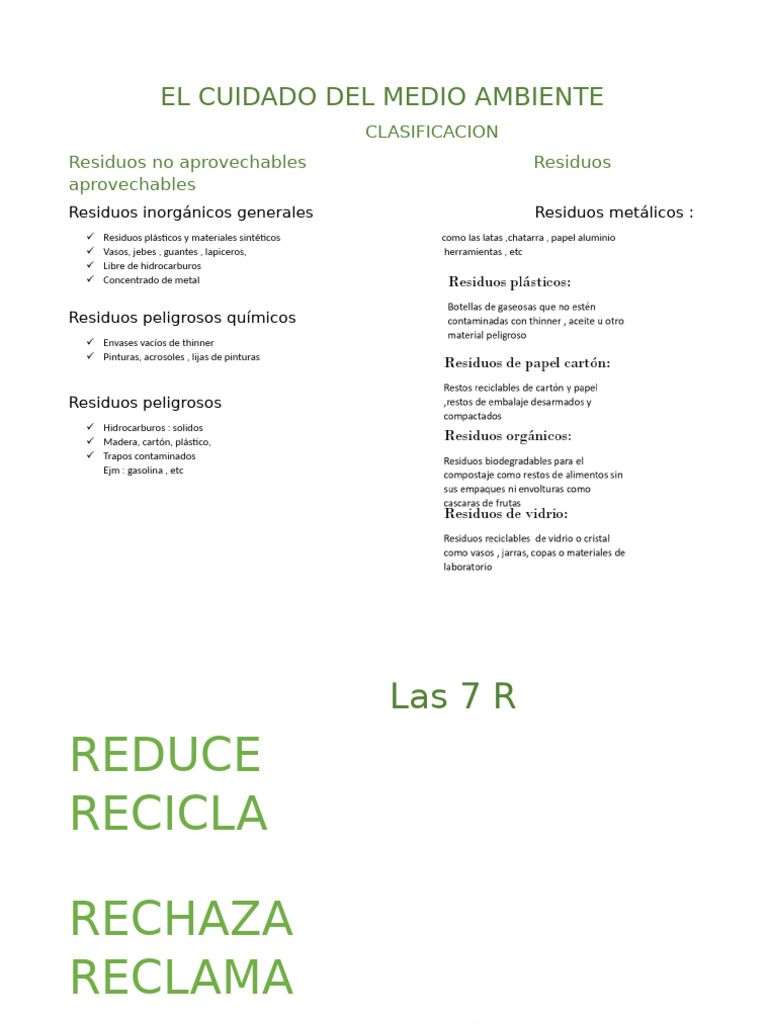 Clasificación de Residuos y 7 R del Medio Ambiente | PDF