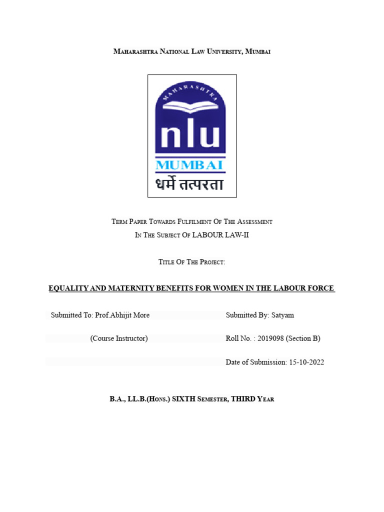 Maternity Benefits and Gender Equality in India | PDF | Parental Leave ...