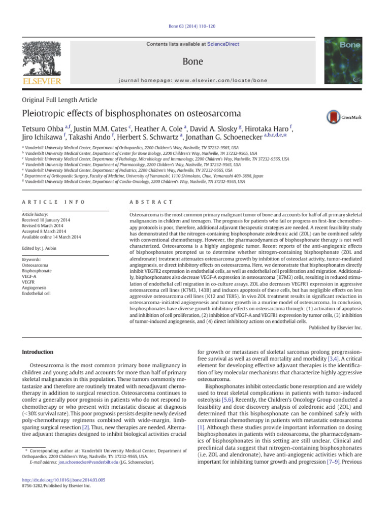 Pleiotropic Effects of Bisphosphonates On Osteosarcoma | PDF ...
