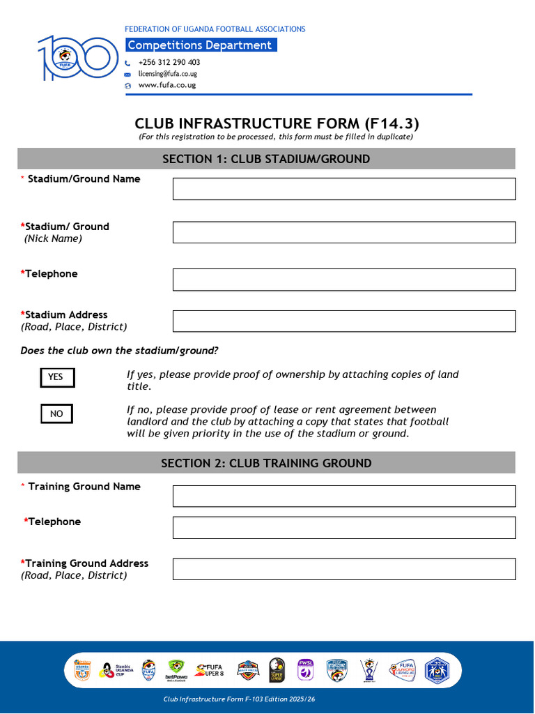 FUFA Club Infrasturcture Form F - 14.3 | PDF | Lease | Landlord