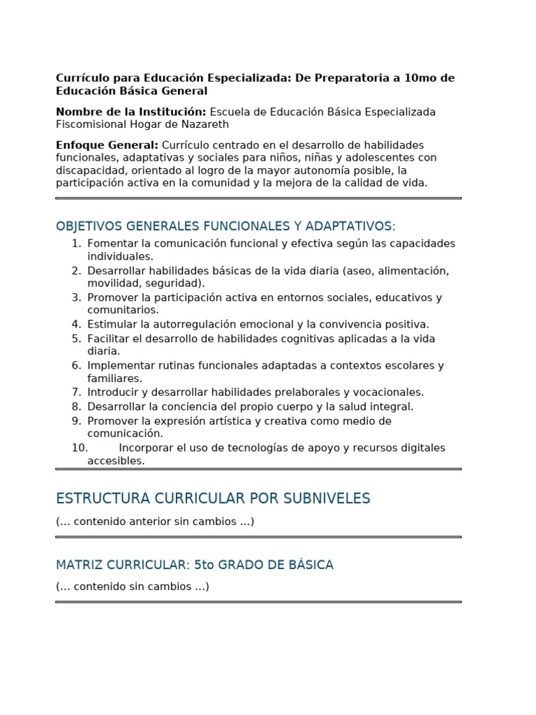 Curriculo Educacion Especial | PDF | Plan de estudios | Educación primaria