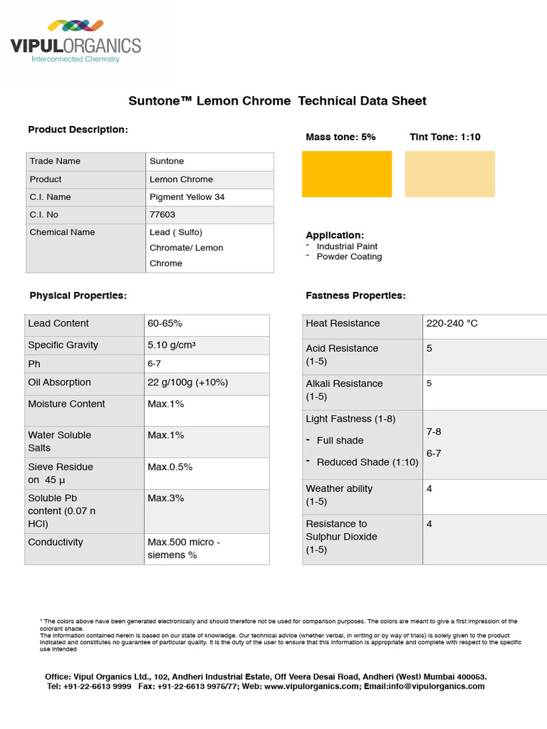 Suntone Lemon Chrome Technical Data Sheet | PDF | Chromium | Chemistry
