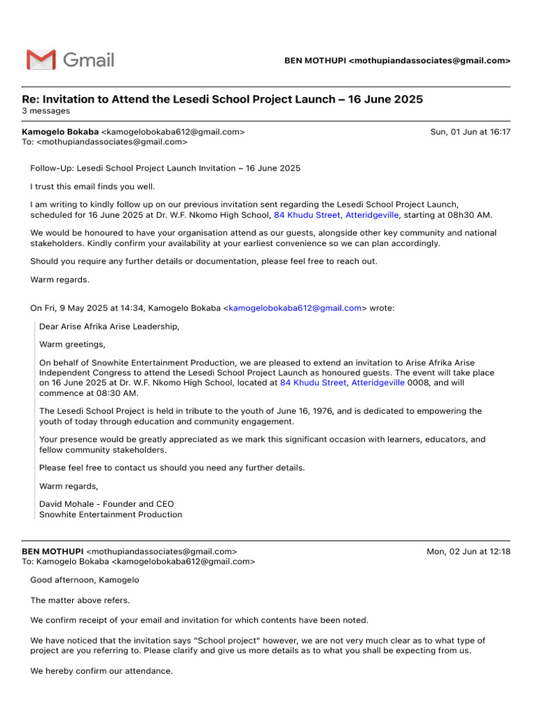 Lesedi School Project Launch Invitation | PDF