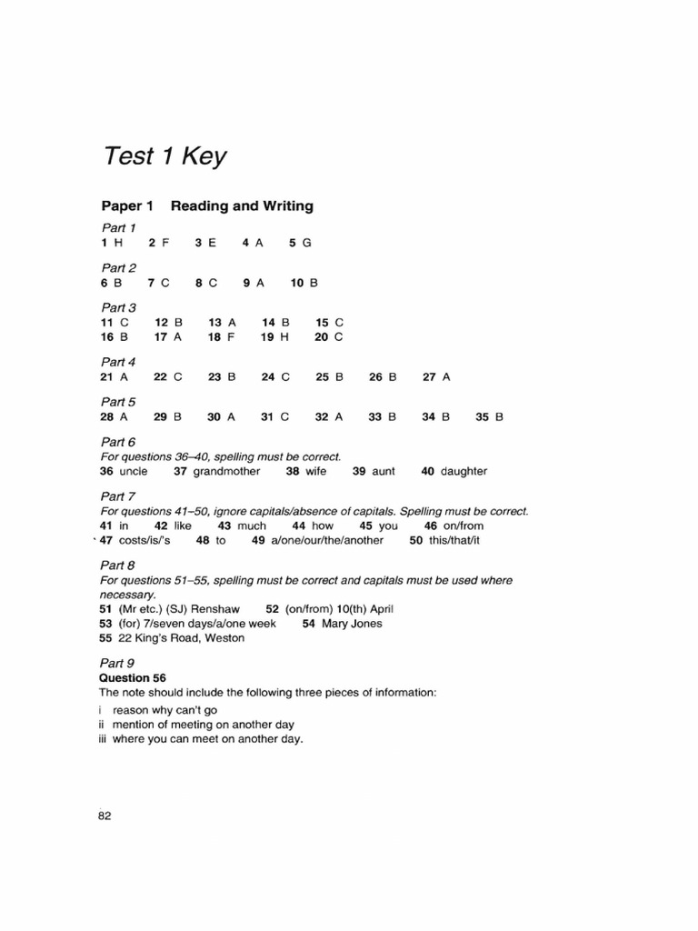 KET 2 - Test1 - 答案 | PDF