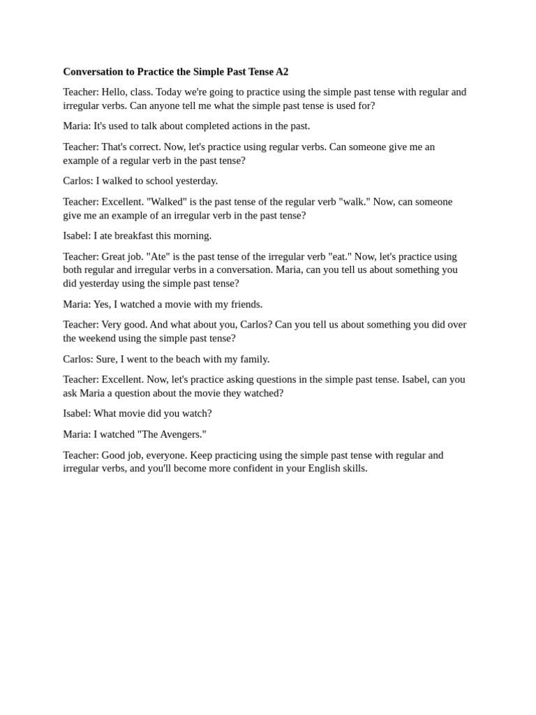 Conversation To Practice The Simple Past Tense A2 | PDF